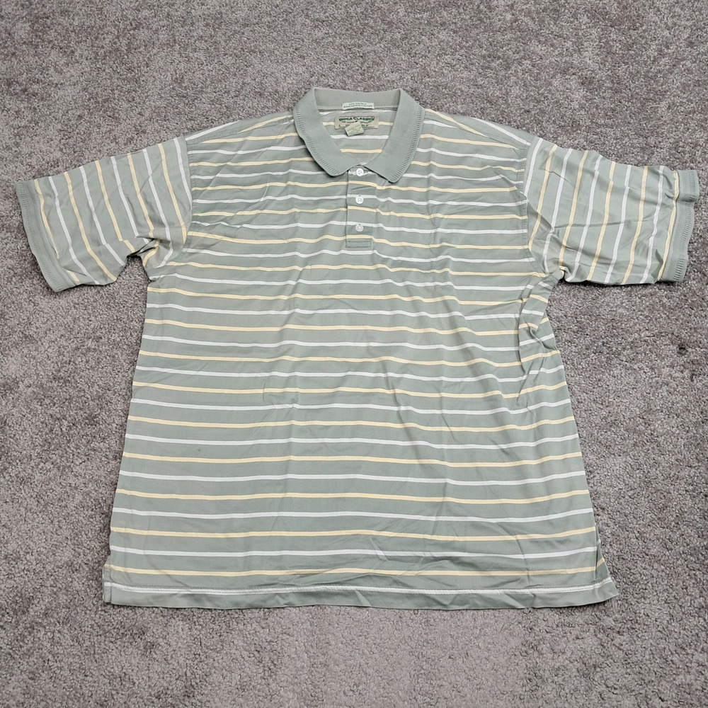 Boca Classics Club Golf Mens XL Sage Green Striped Mercerized Cotton Polo Shirt